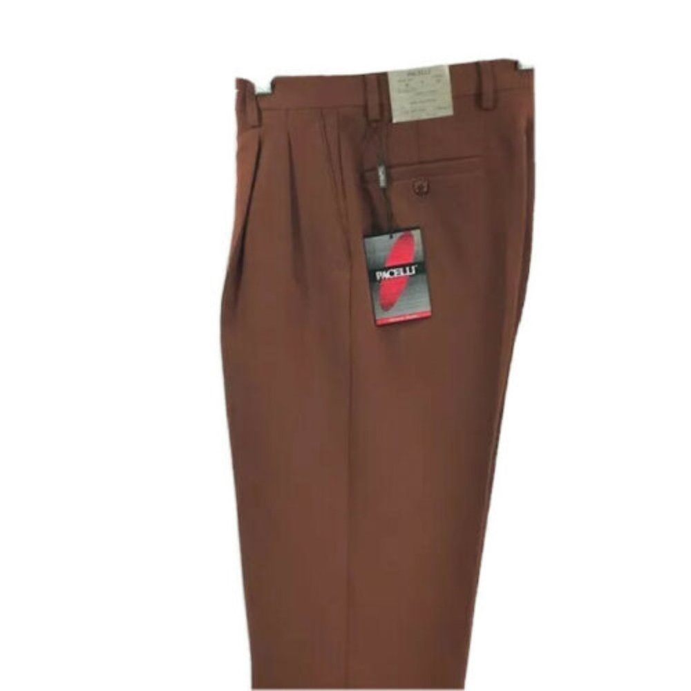 Pacelli Men's Dress Pants Rust Pleated Front Cuffed Hem Polyester Sizes 52